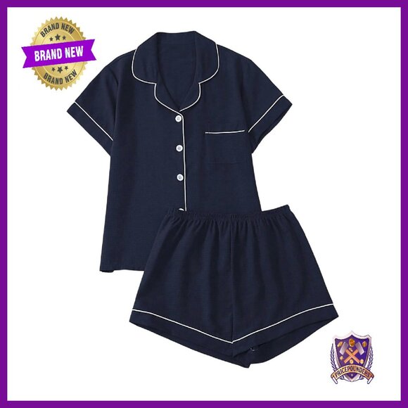 Women's Short Sleeve Button Down Pajama Set Lounge Sleepwear